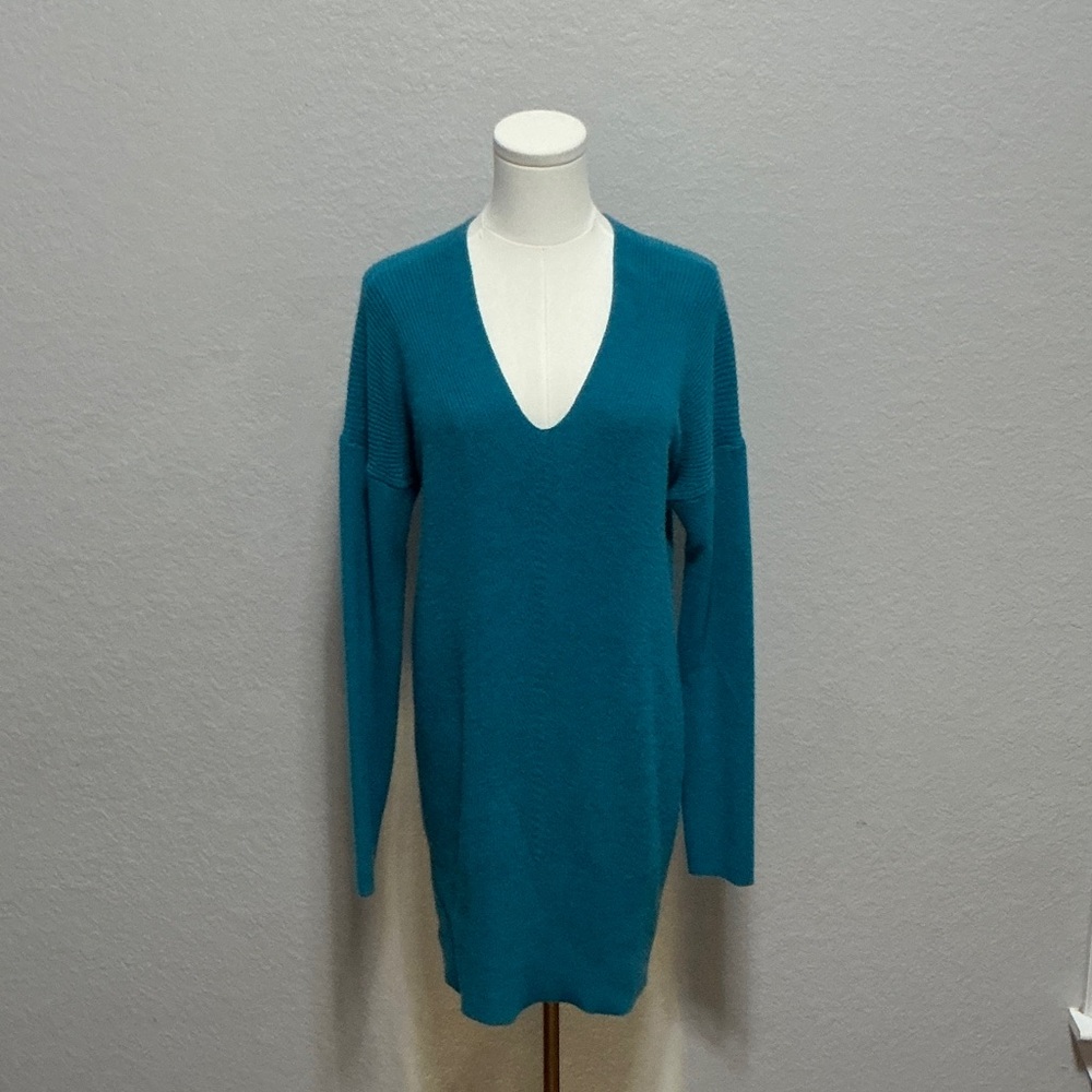 Teal V-Neck Longline Women's Sweater/Dress